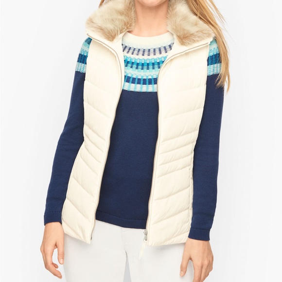Talbots Ivory Down Puffer Vest, Detachable Faux Fur Collar, Size XS - Picture 7 of 7
